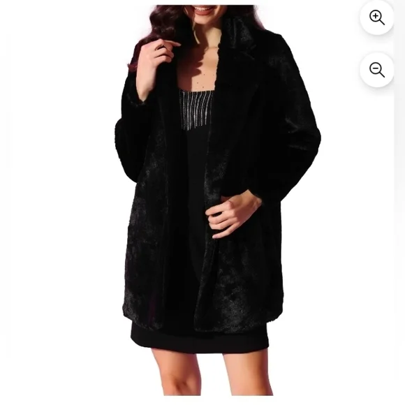 Allegra K Women's Lapel Faux Fur Coat for Women's Fuzzy Winter Warm Jacket - Picture 5 of 10
